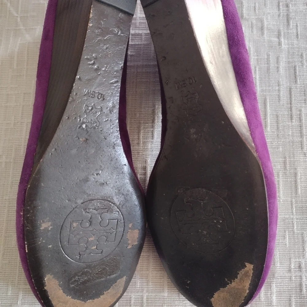 TORY BURCH Chelsea 45 shoho lux suede grape purple pump wedge shoes Sz 10.5M